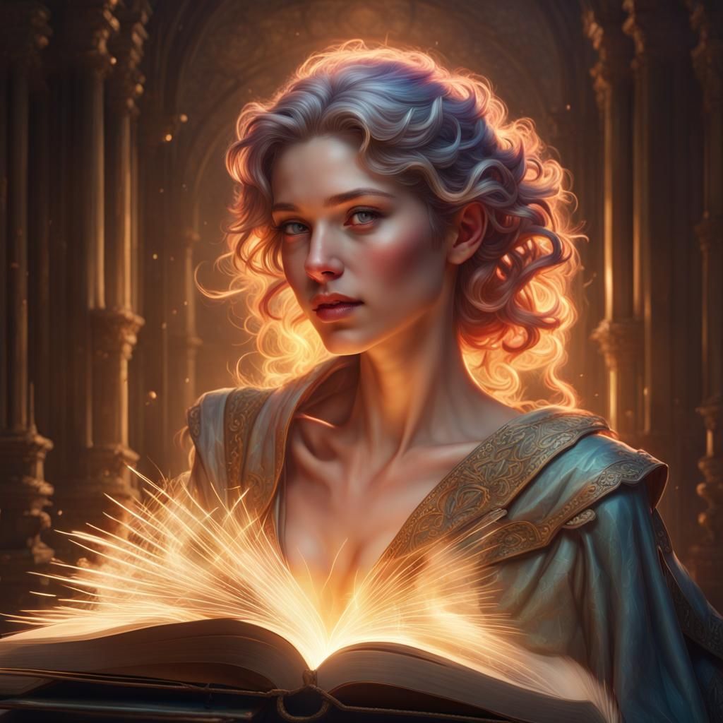 Magical Glowing Book in Hyperdetailed Portrait