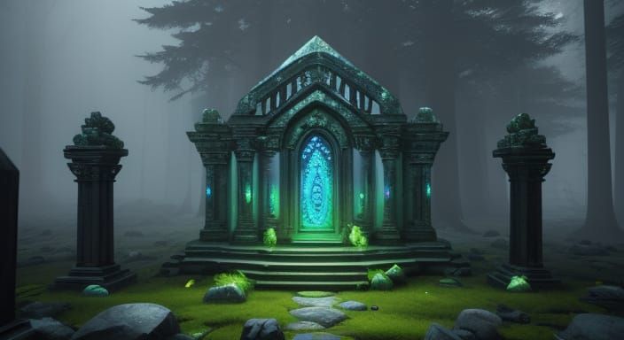 Glowing Gemstone on Ancient Altar, 3D Concept Art
