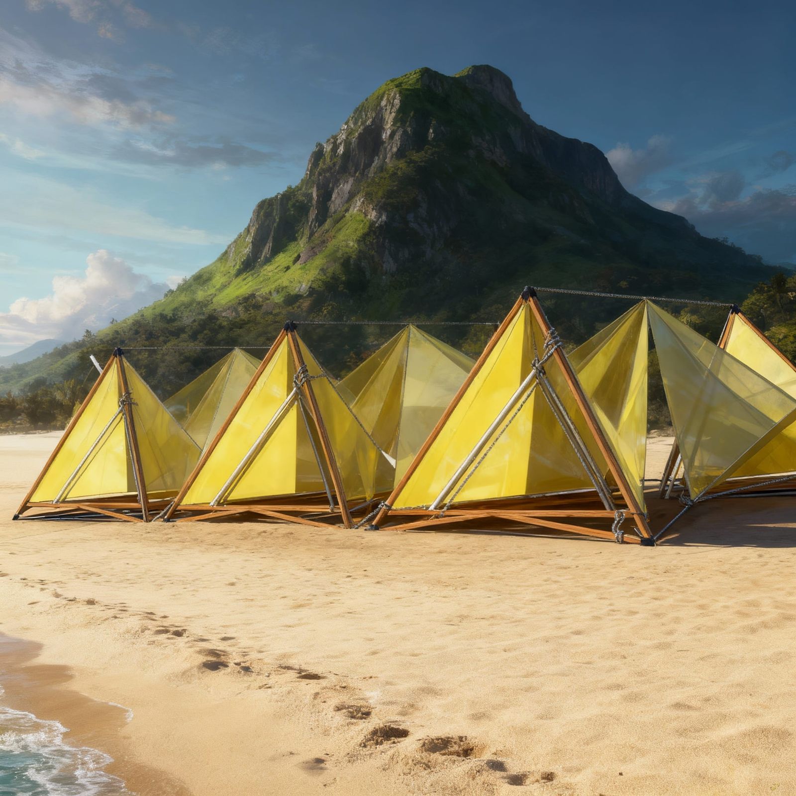 Fantastical Beach Scene with Fabric Elements