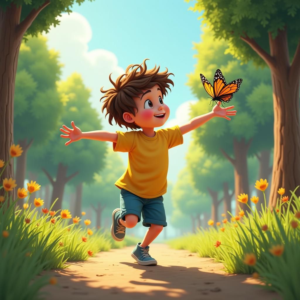 Boy's Preschool Adventure in Detailed Matte Painting Style