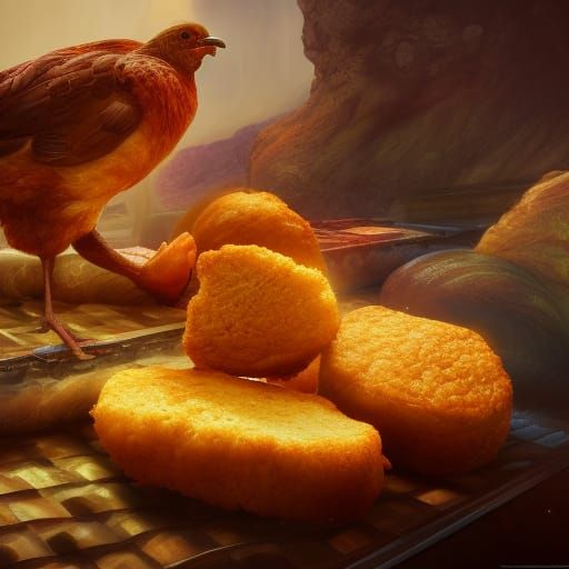 Chicken Nuggets on Bread: Detailed Matte Painting