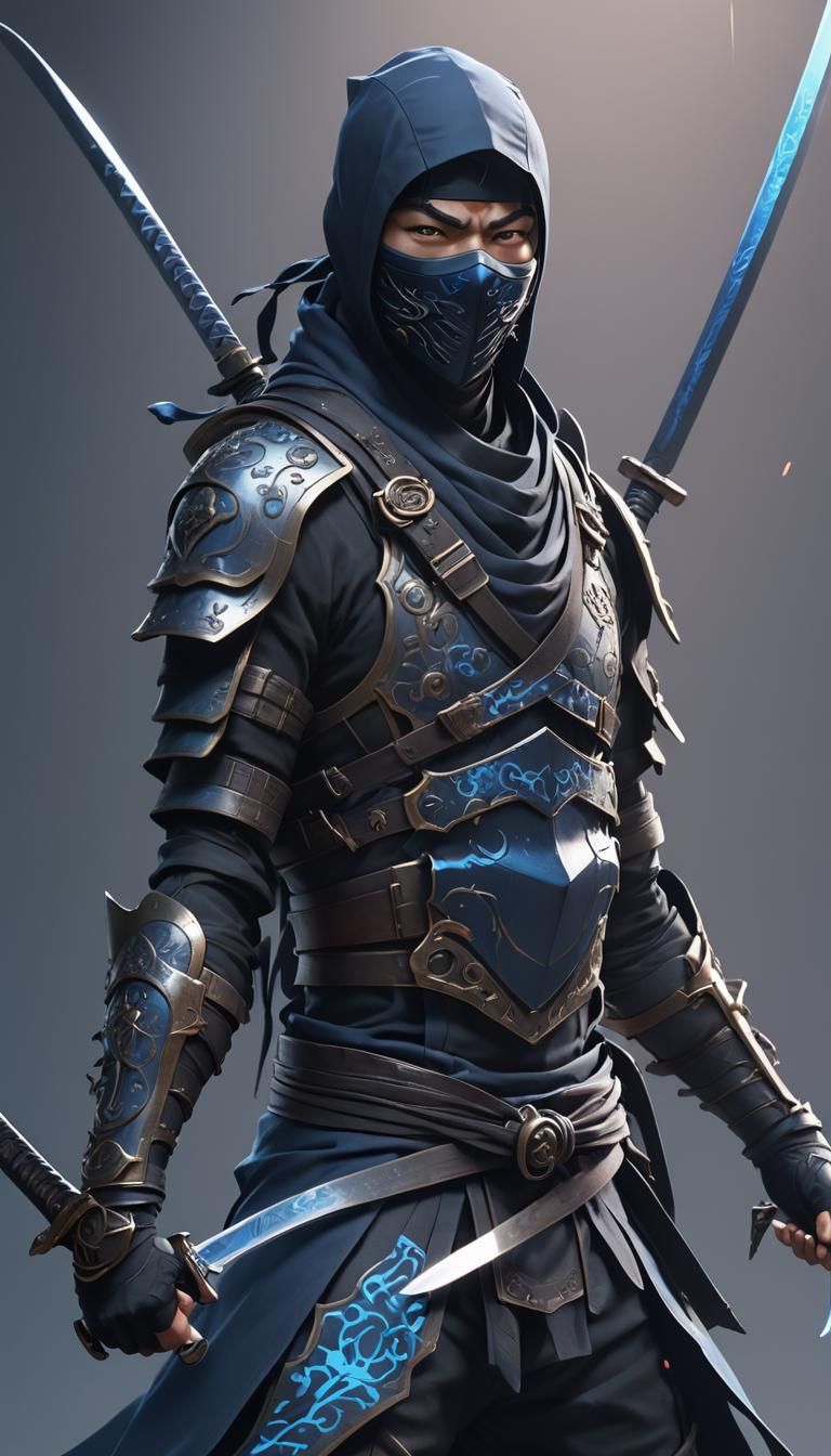 Ninja with Glowing Blade in Detailed Anime Style