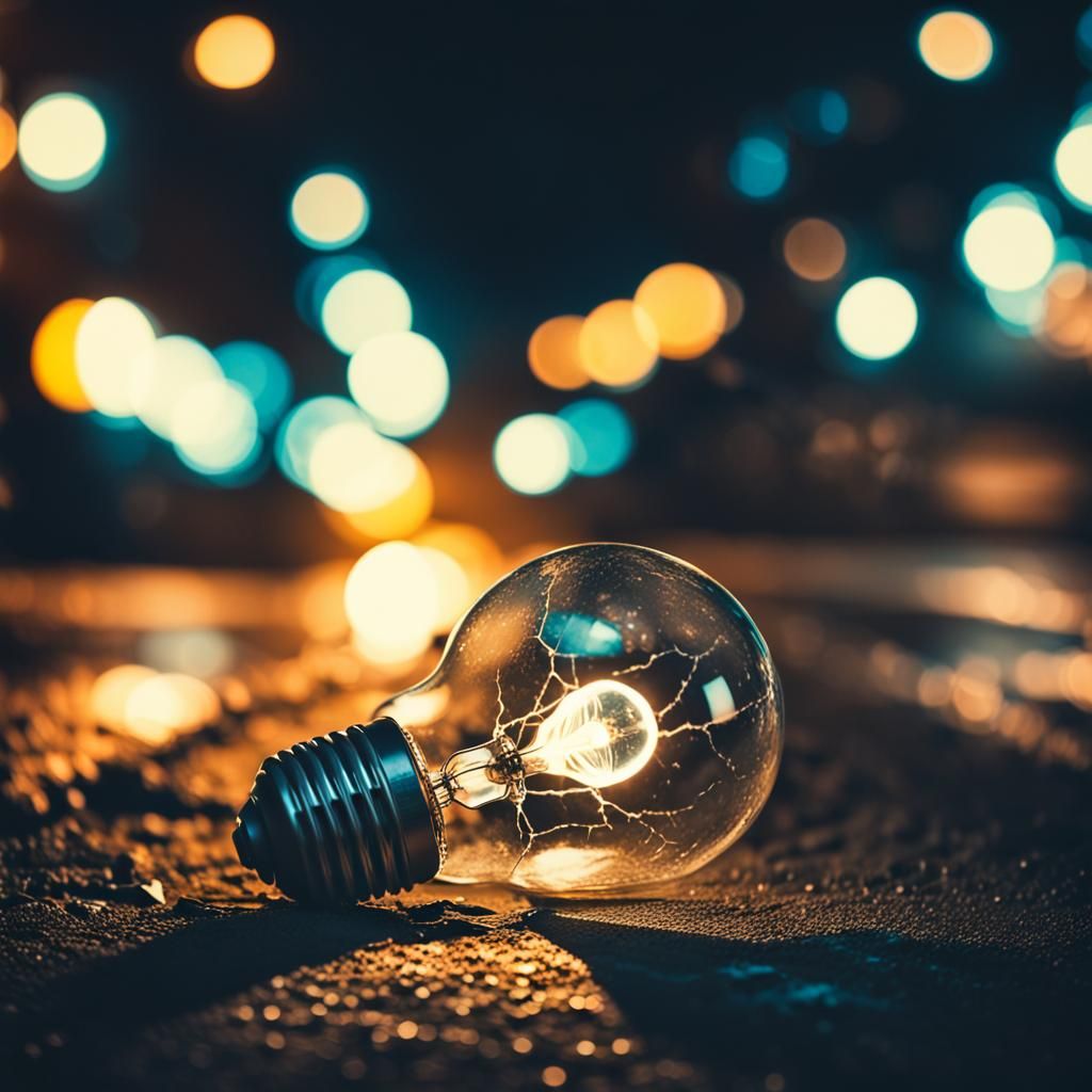 Dystopian Midnight: Glowing Lightbulb in the Dark