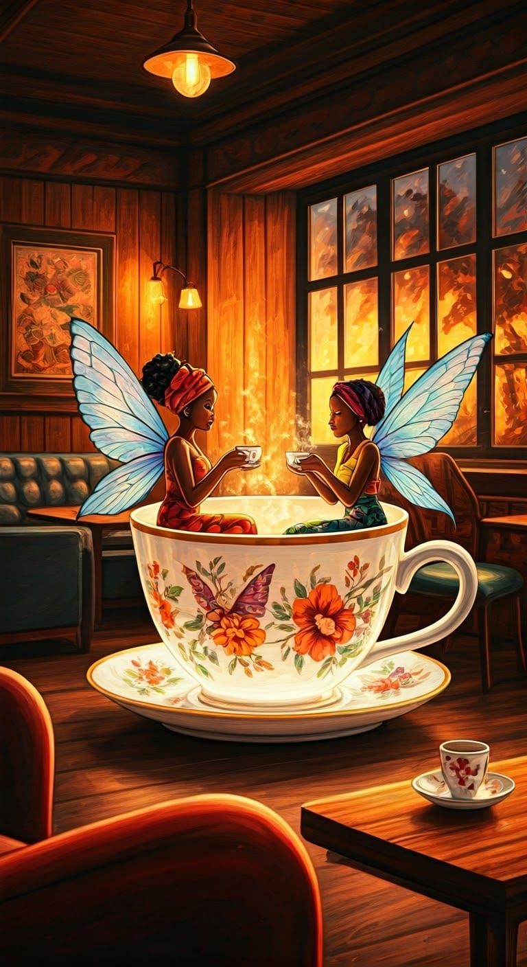 Enchanted Tea Party: Fairies in a Glowing Teacup