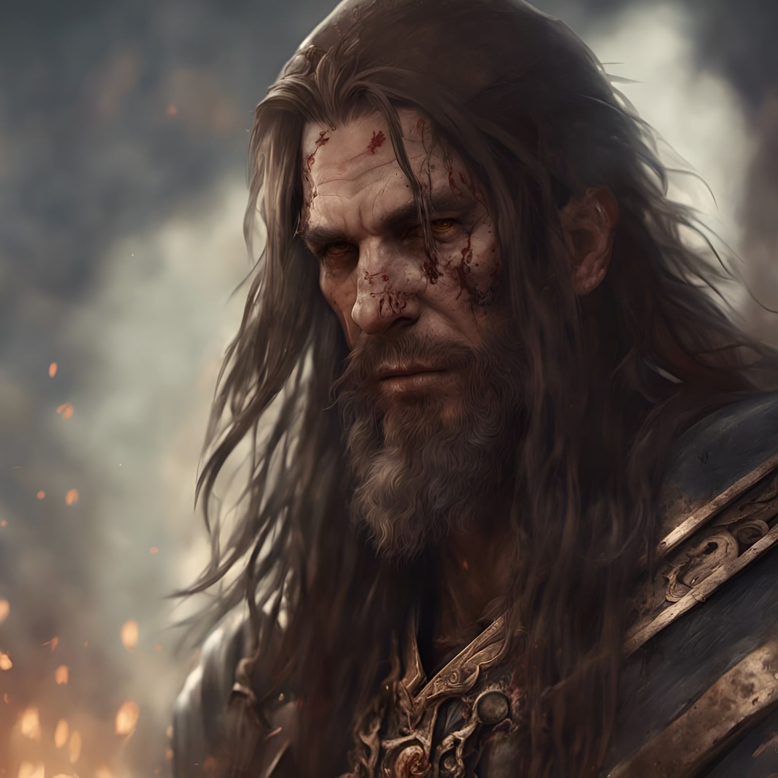 Bloodied Cleric Portrait in Detailed Dark Fantasy Style