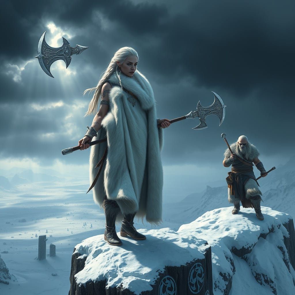 Mystical Warrior Trio Stands at the Edge of a Stormy Atmoran...