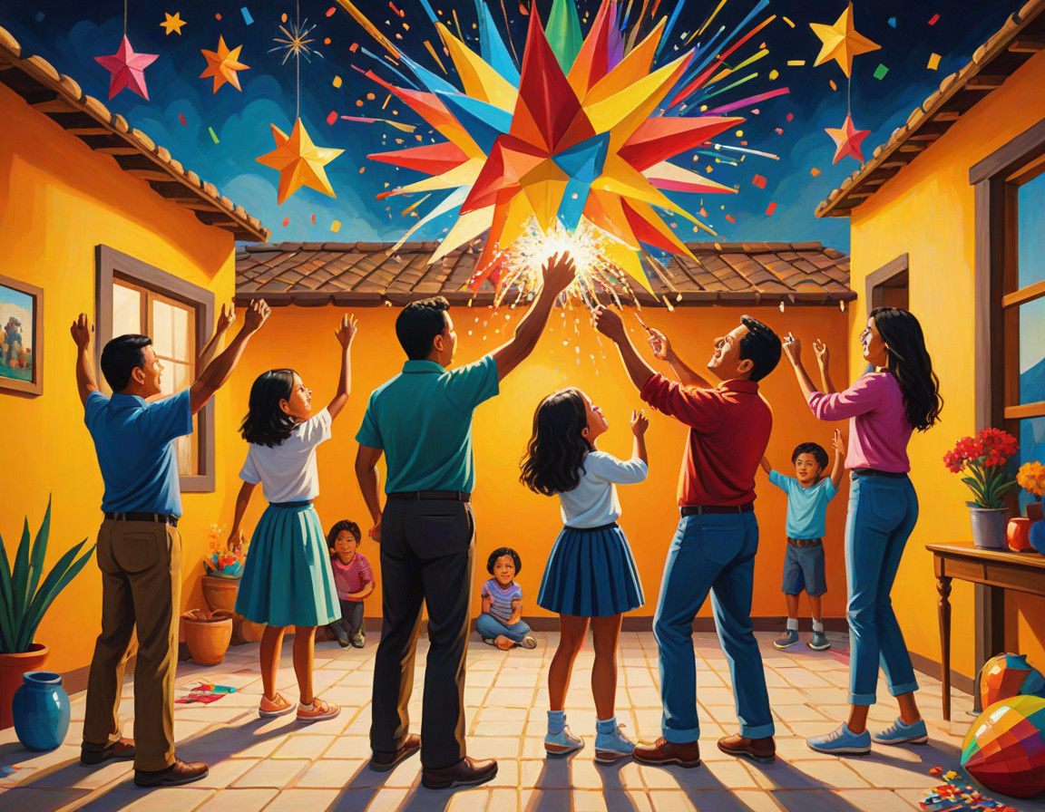 A Vibrant Mexican Christmas Scene, in the Style of Diego Riv...