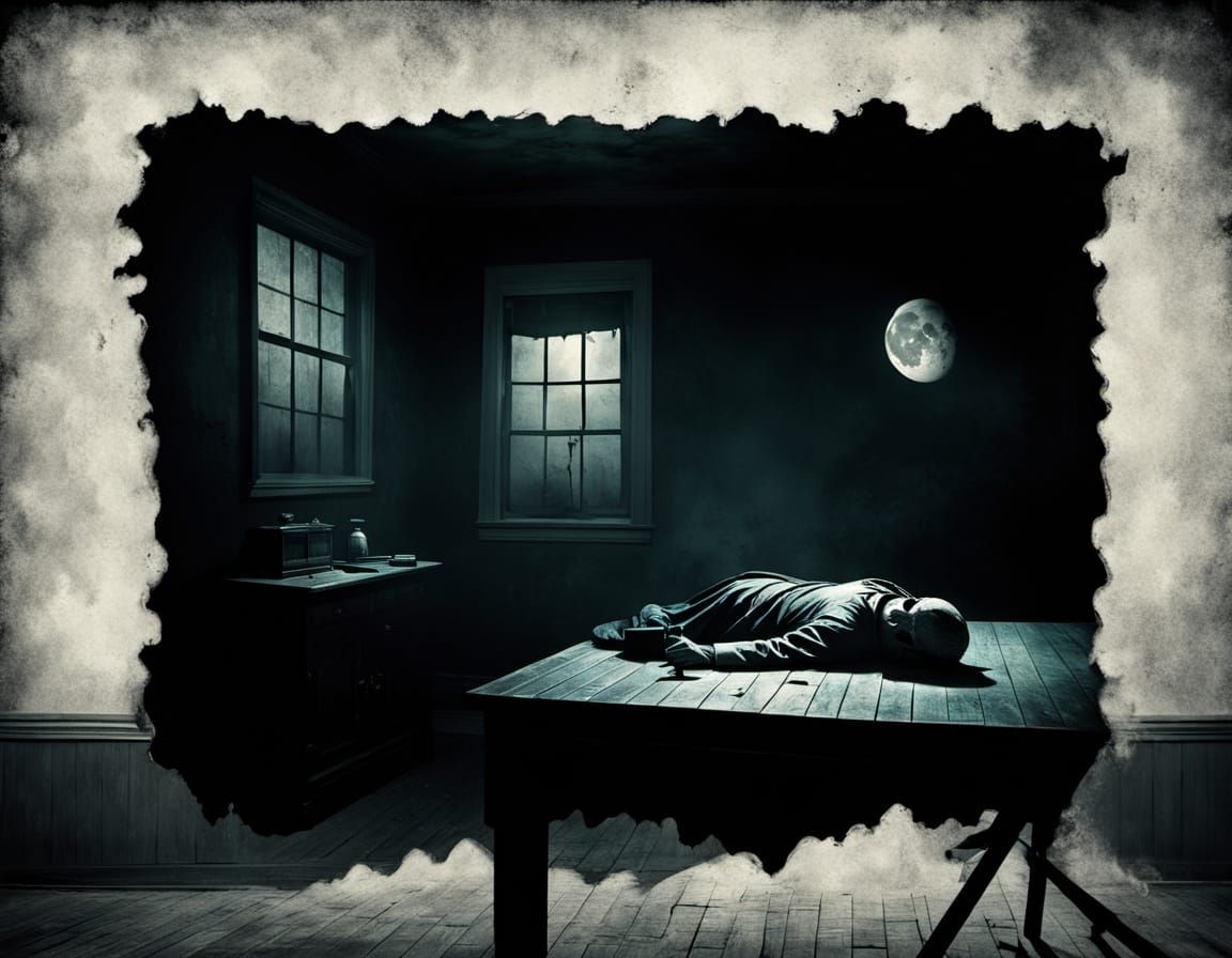 Android Detective at Moonlit Murder Scene in Pictorialism