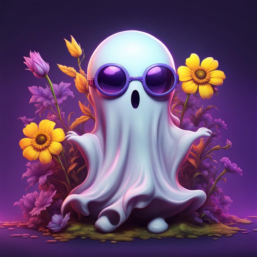 Kawaii Ghost with Flower in Dark Fantasy Style