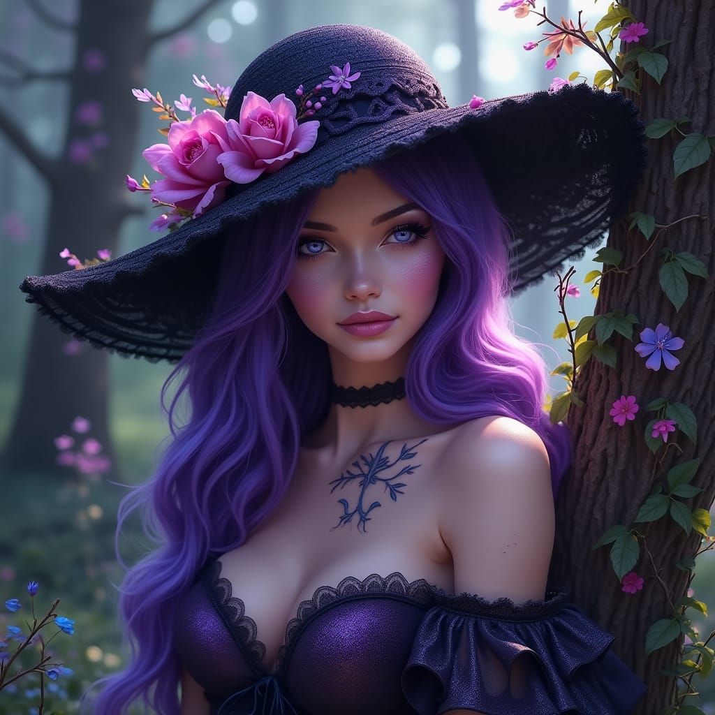 Dreamlike Portrait of a Ravishing Woman in Midnight Purple