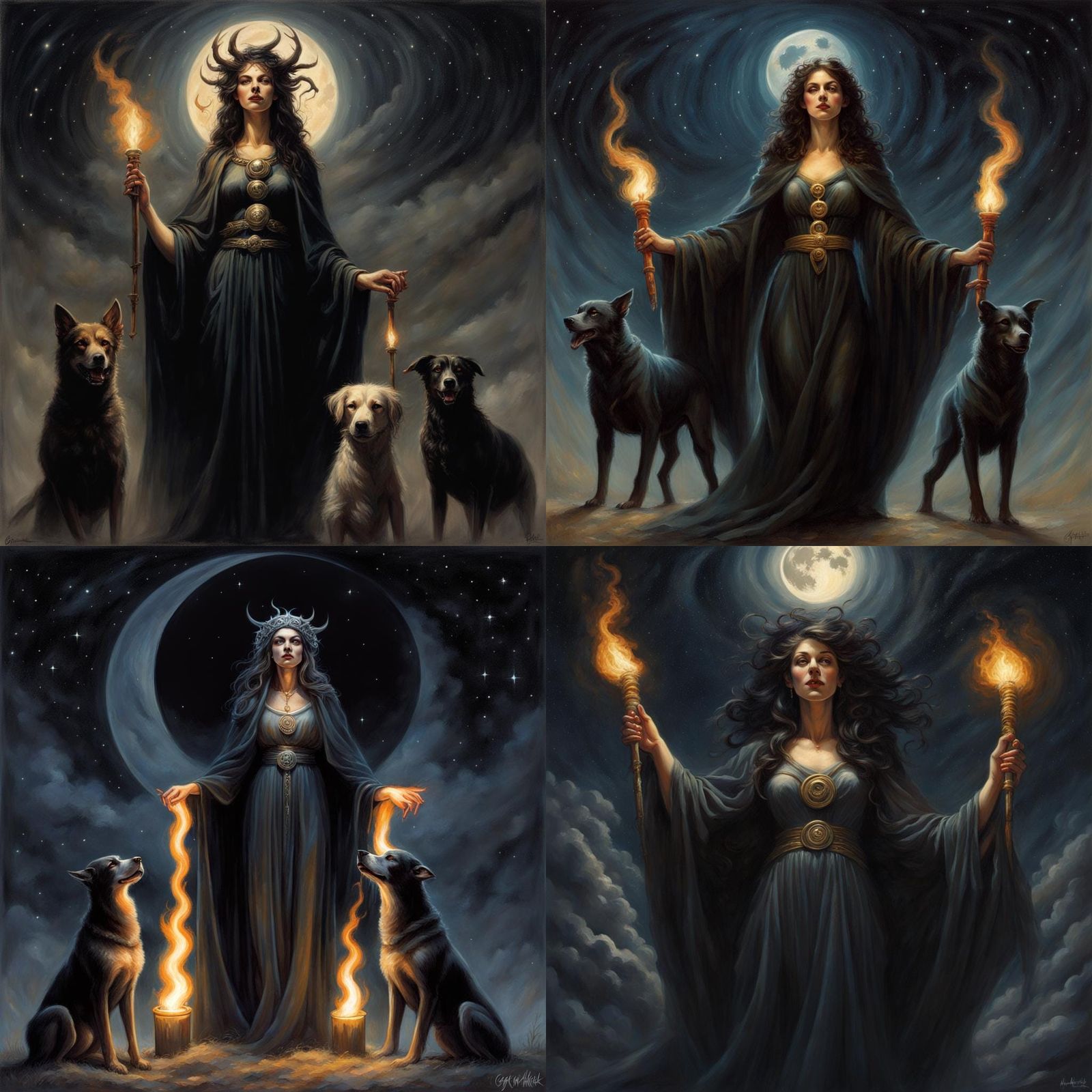 Hecate, Goddess of the Dark Moon, in Starry Night