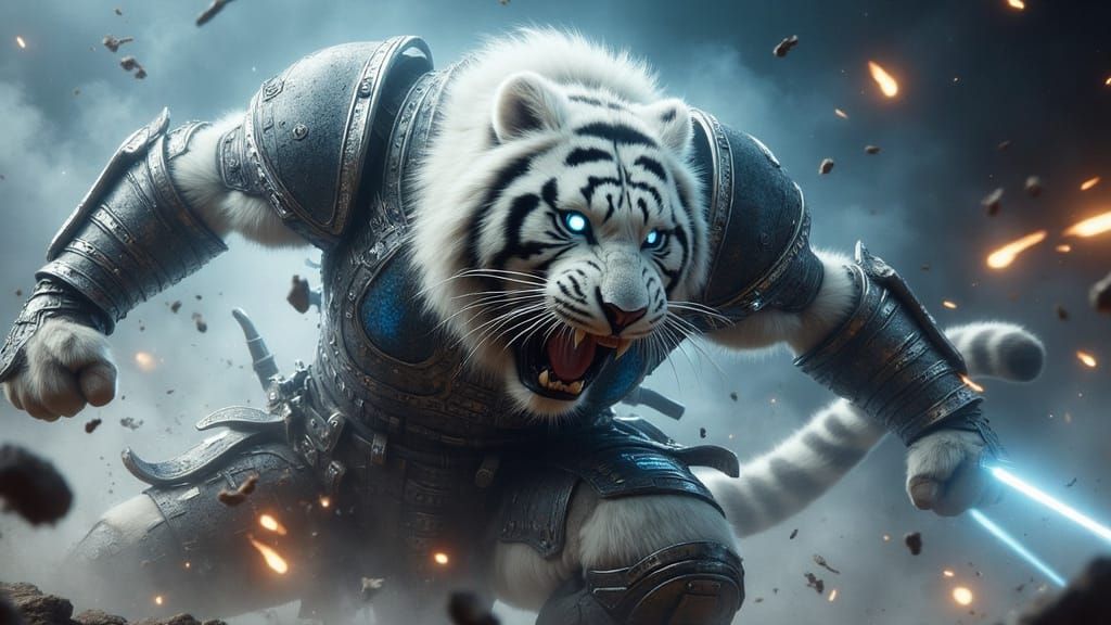Cyberpunk Tiger Warrior in Battle Armor