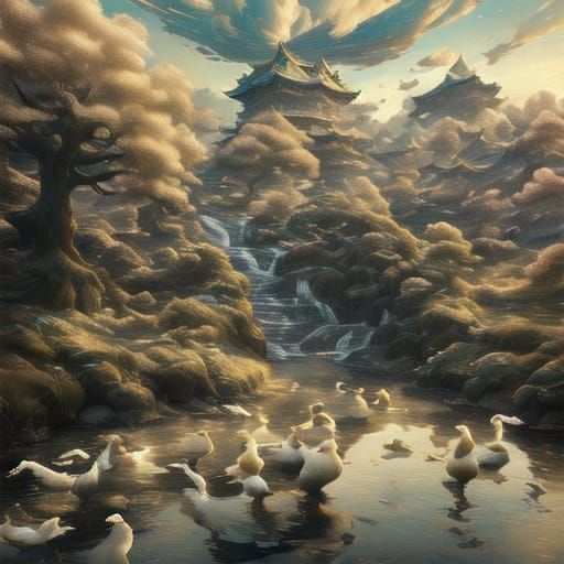 Serene Japanese Landscape in Renaissance Style