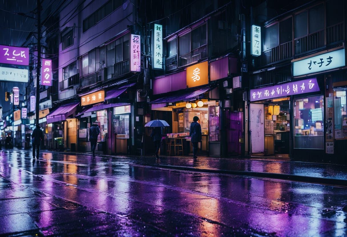Purple Rain in Nakano: Film Noir Cityscape