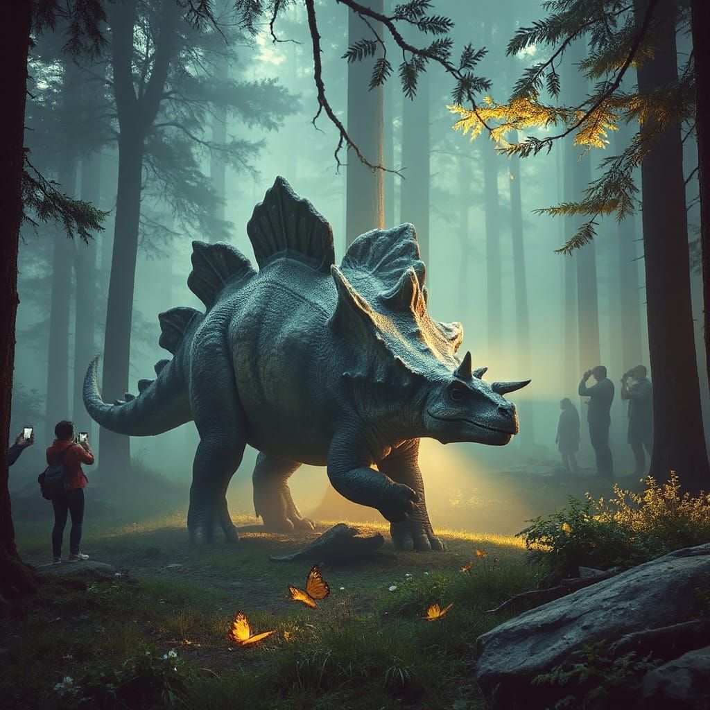 Stegosaurus in Ethereal Forest Landscape