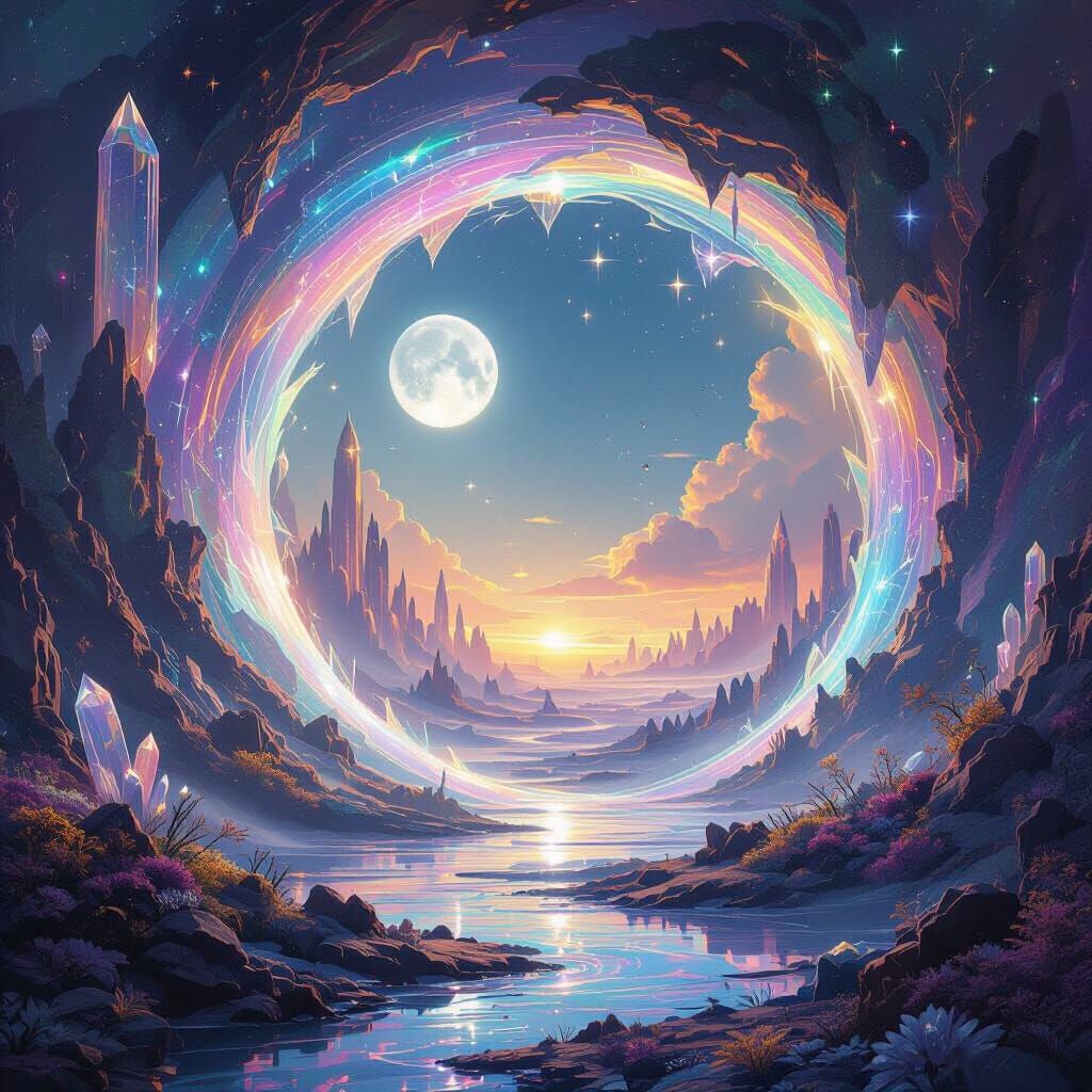 Magical World Portal Opens to Enchanted Landscape