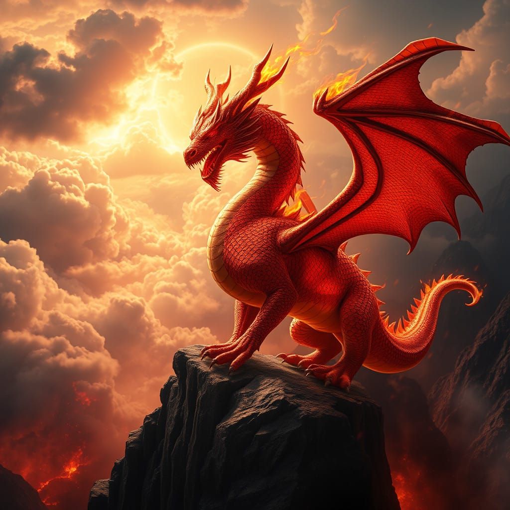 Dragon of Fiery Splendor in Epic Fantasy Landscape