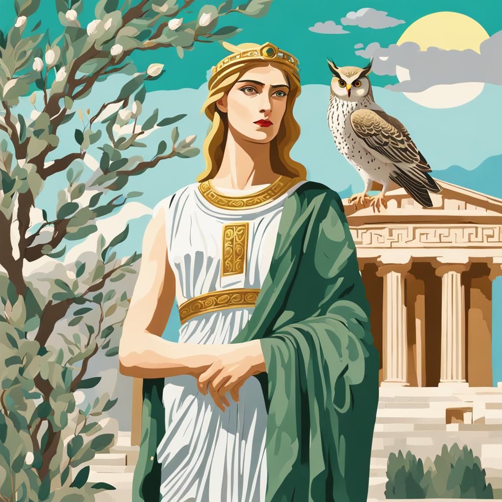 Classical Greek Athena with Owl, Spring Day