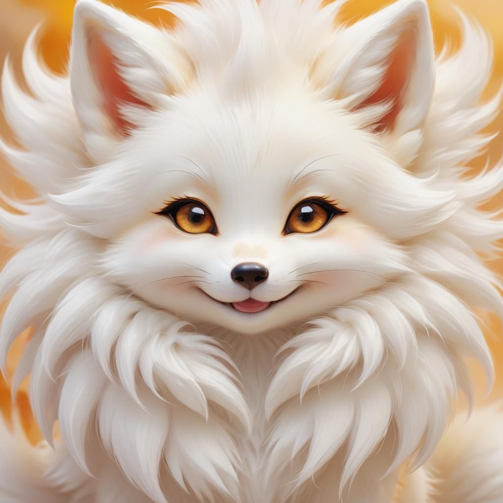 Chibi White Fox Portrait in Anime Style