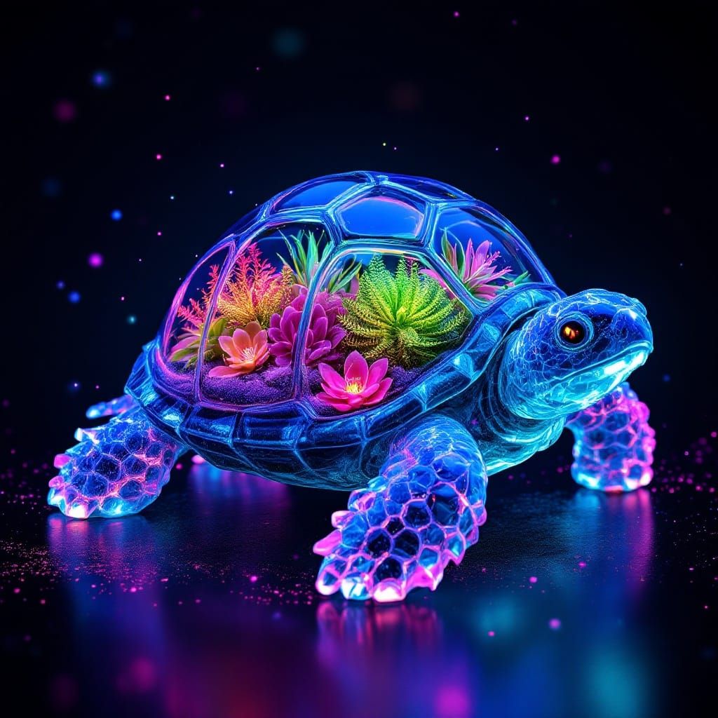Bioluminescent Turtle Shell Sculpture in Glass Bottle