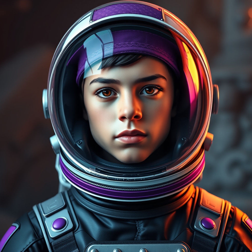 Astronaut in Purple Helmet: Futuristic Concept Art