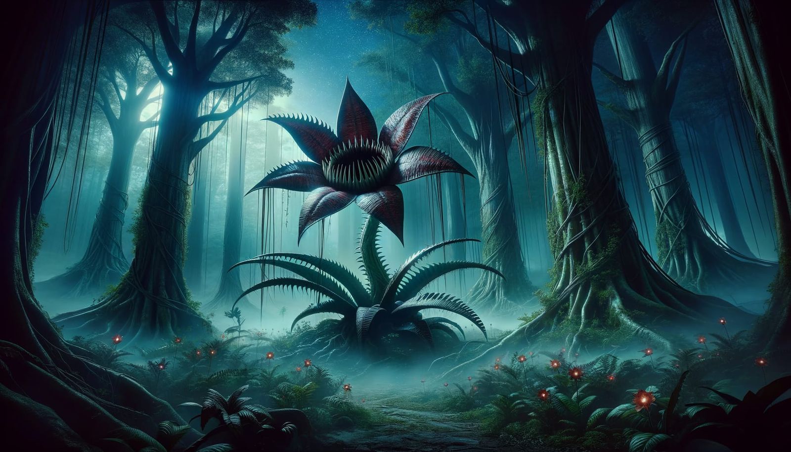 Menacing Carnivorous Plant in Eerie Jungle: Horrorcore