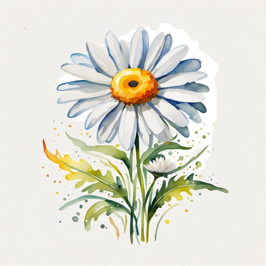 Daisy and Book in Gouache Watercolor Style