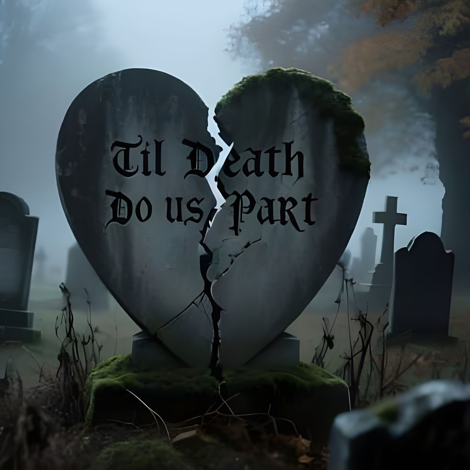 Heart Gravestone Split in Two