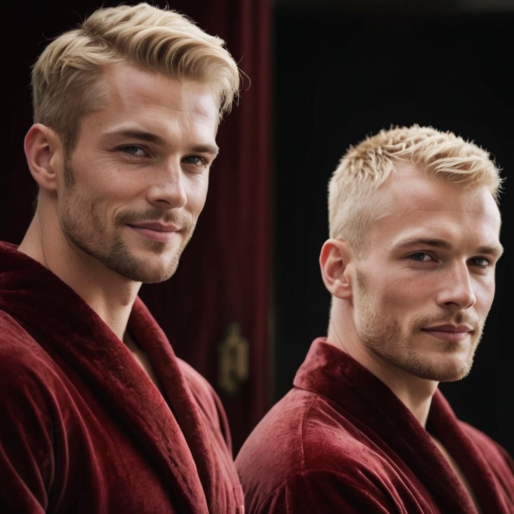 Blond Men in Red Velvet, Impressionist Impasto Painting