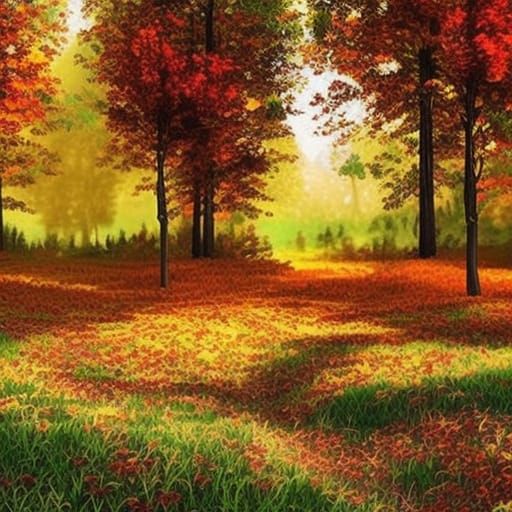Vibrant Autumn Meadow Forest: Digital Matte Painting