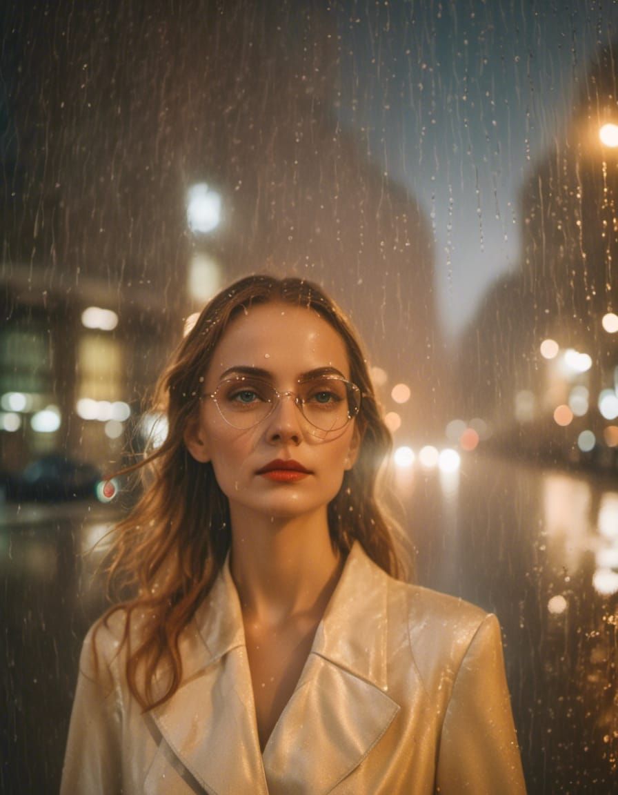 Woman in Post-Modern Dress in Rainy Vilnius