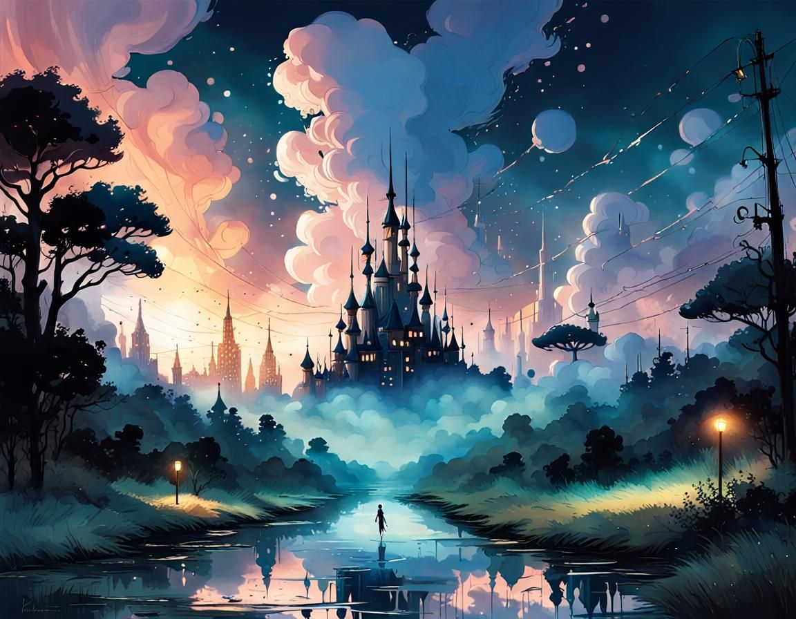 Enchanted Biopunk Kingdom in Twilight Cloudscape