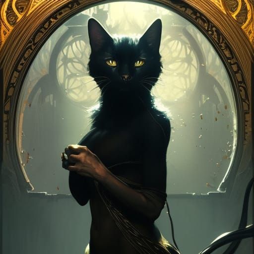 Hyperdetailed Black Cat in Dark Fantasy Style
