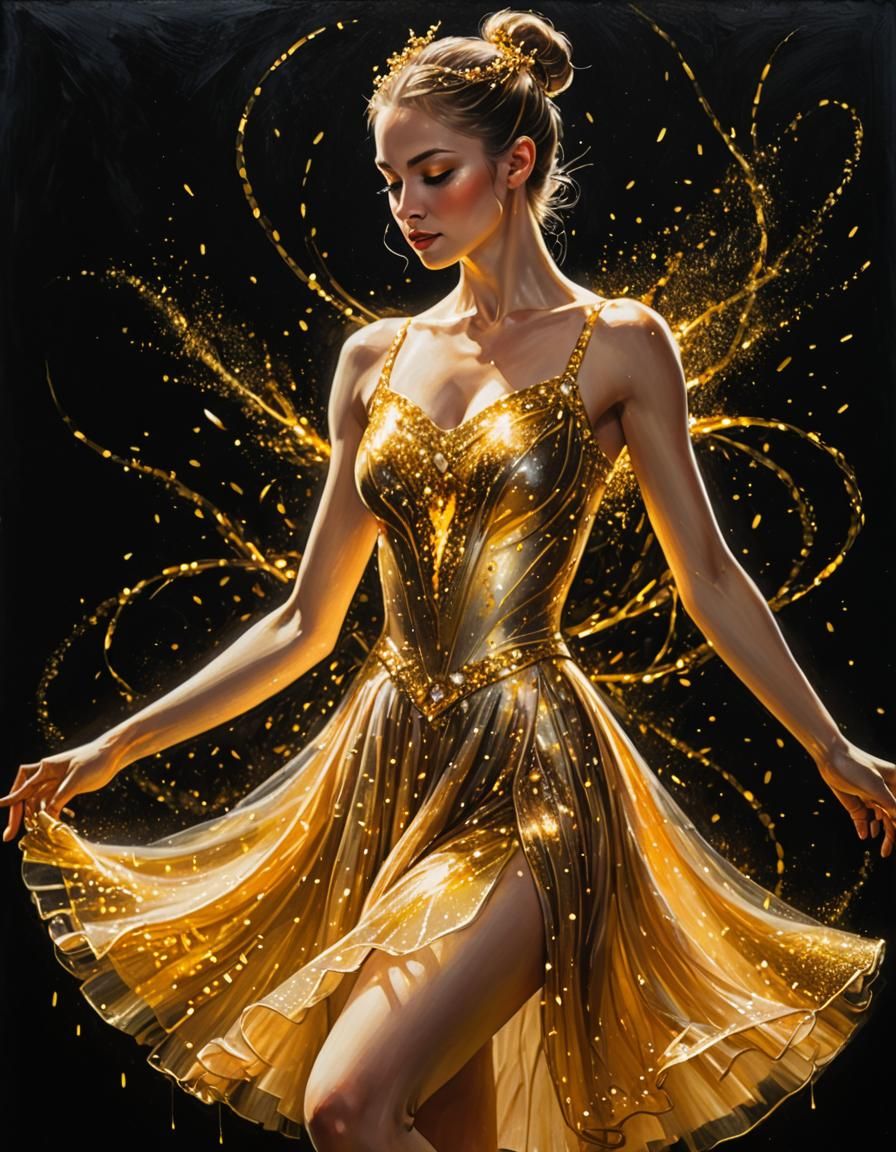 Ballerina's Golden Dance: Shimmering Portrait