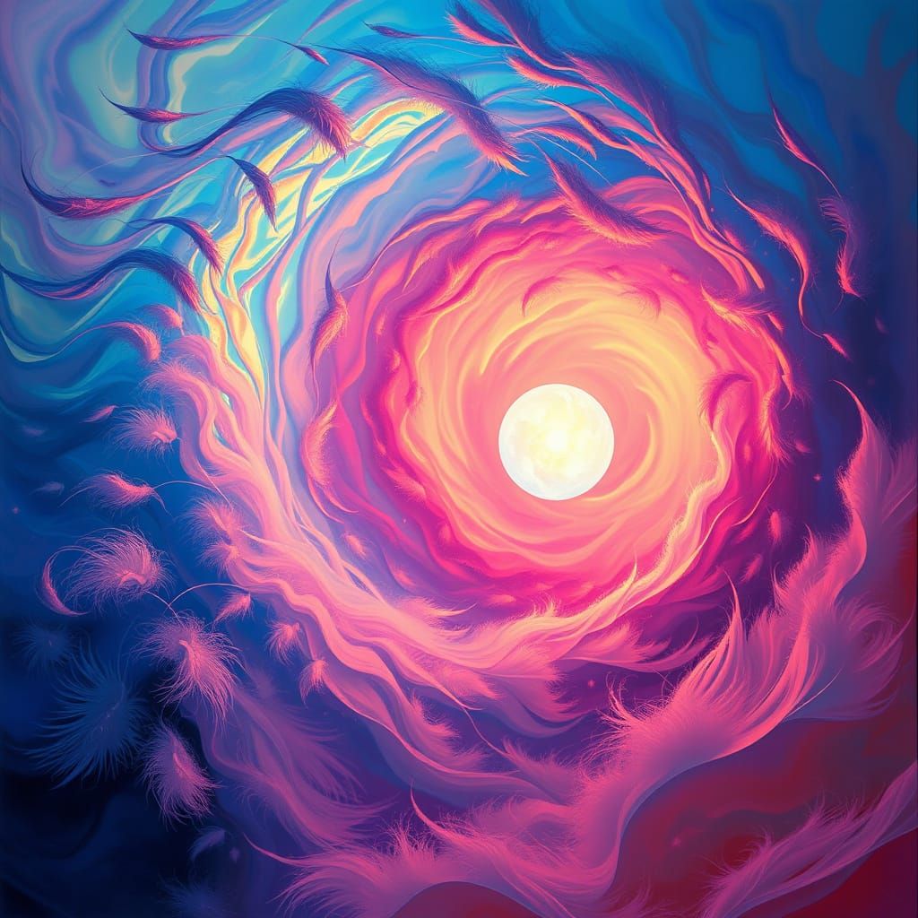 Ethereal Dreamscapes with Glowing Orb and Iridescent Hues