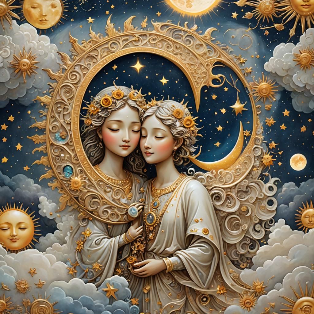 Sun and Moon in Love: Surreal Concept Art