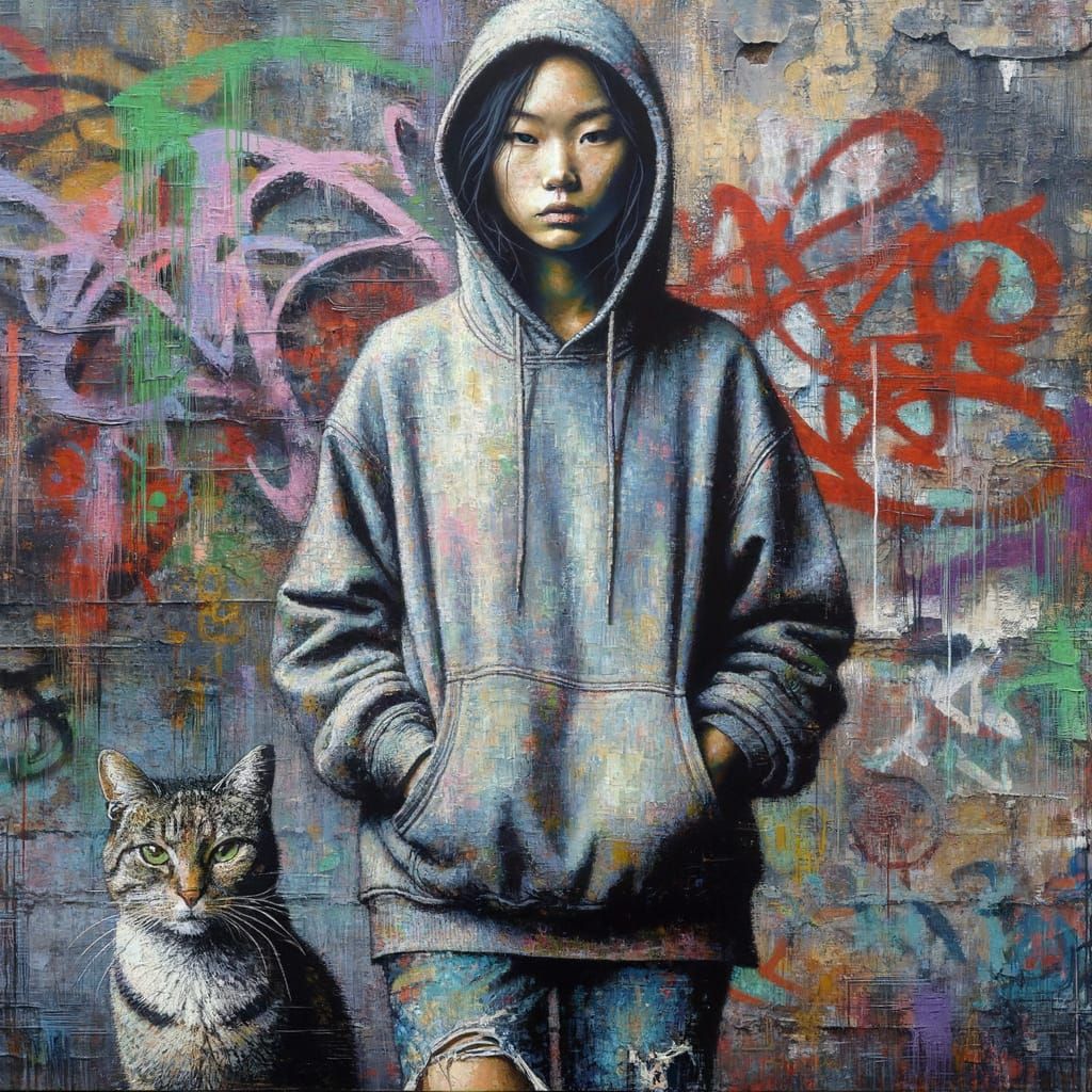 Urban Alleyway Scene as Impasto Oil Painting