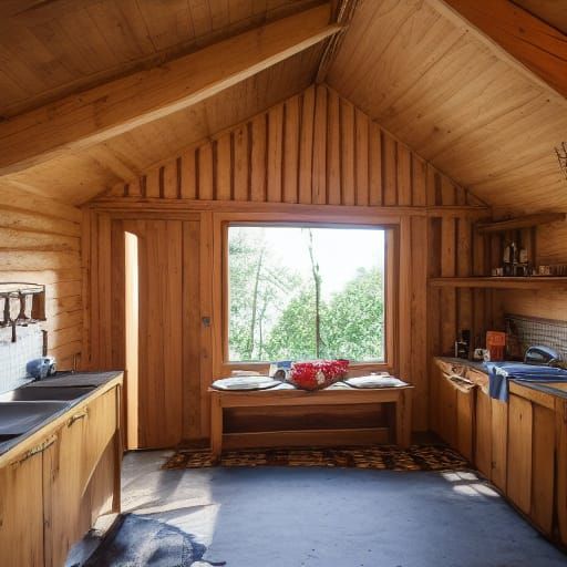 Cozy Wooden Hut Interior: Detailed Matte Painting