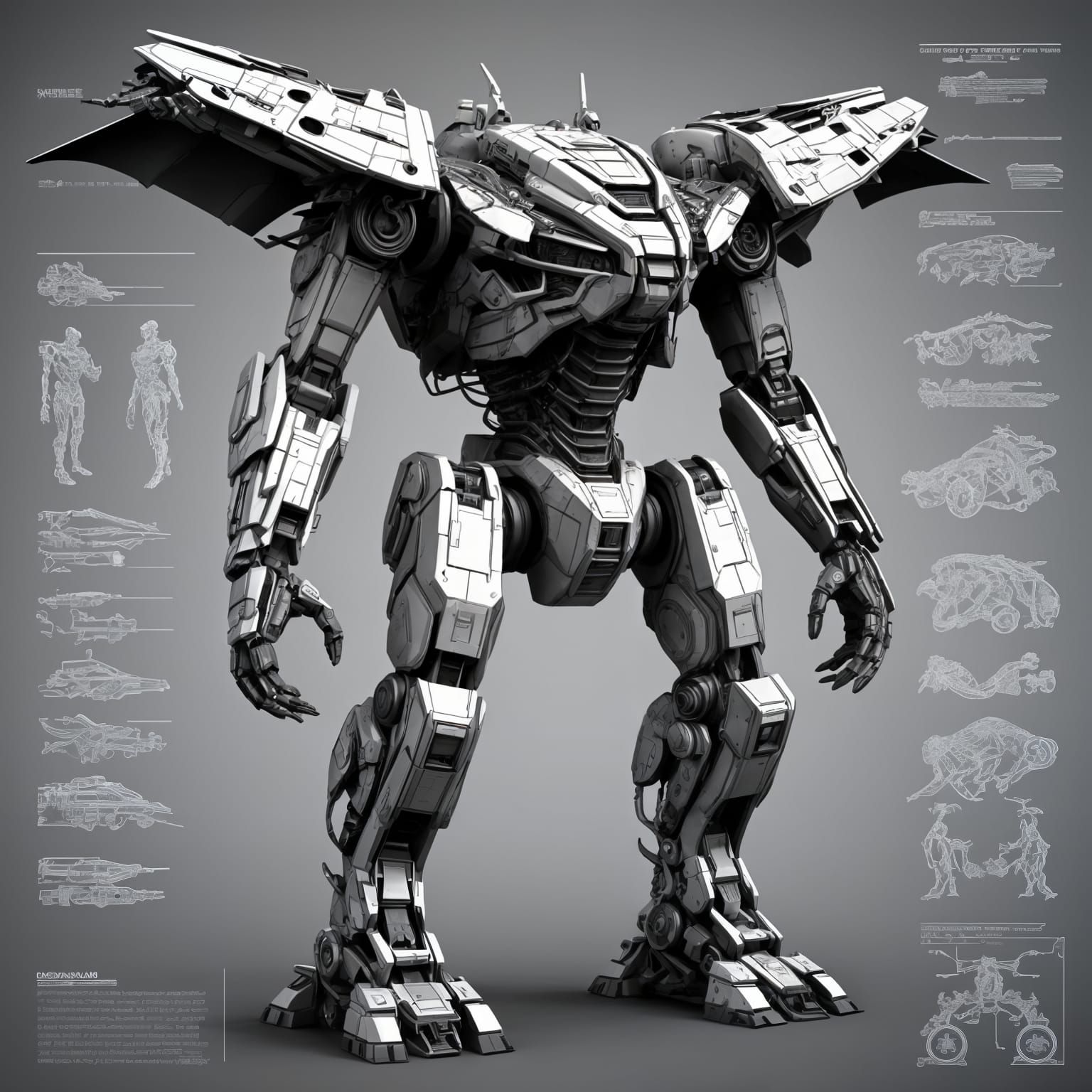 Robotic Dragon Machine in Vitruvian Style with Intricate Det...