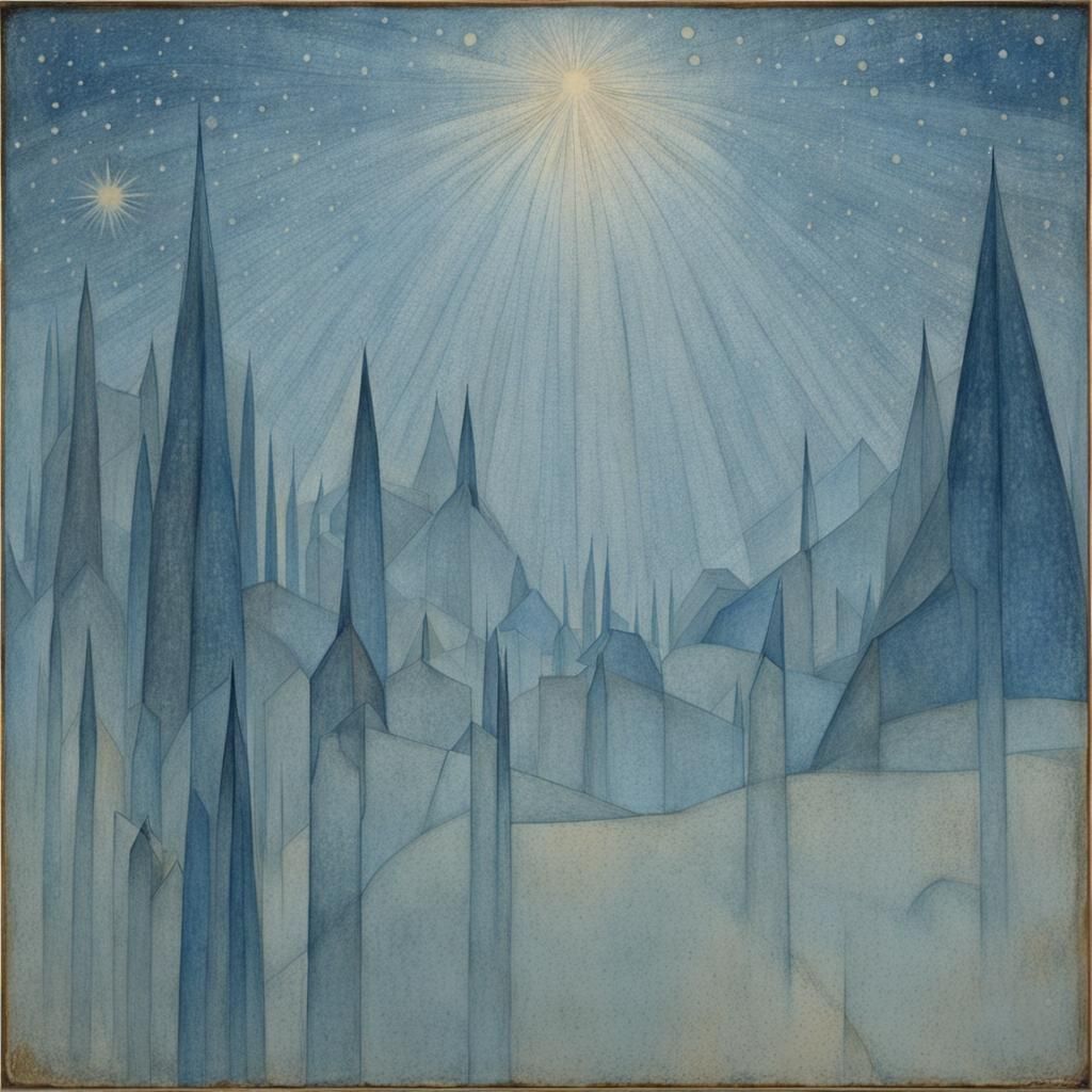 Surreal Landscape with White Stars in Blue Hues