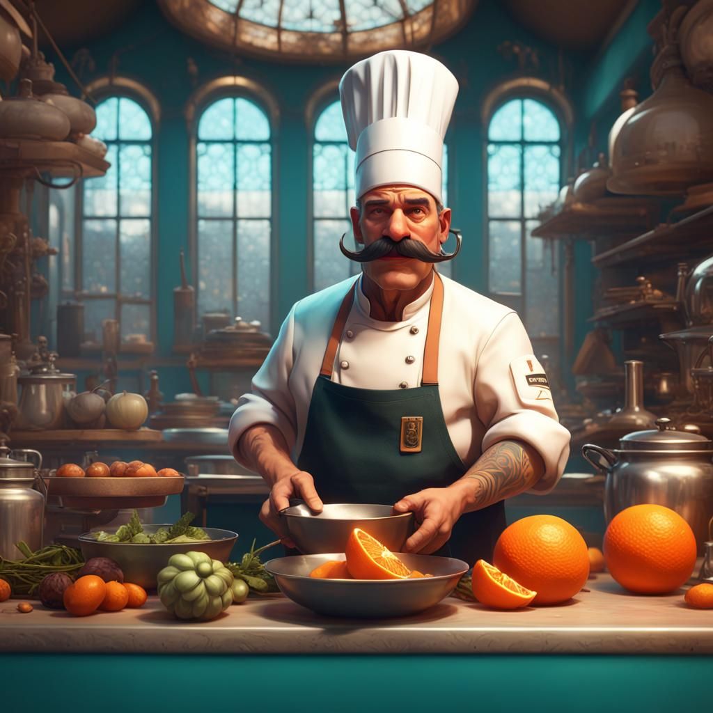 Hyperdetailed Chef Portrait in Art Nouveau Style