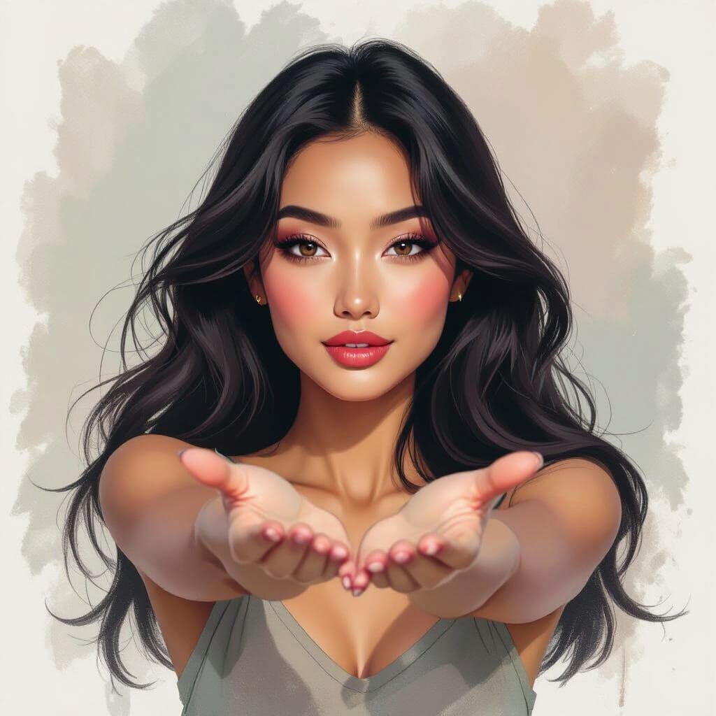 Captivating Indonesian Woman Portrait in Charcoal and Pastel