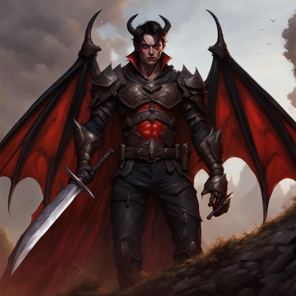 Winged Tiefling Warrior in Dark Fantasy Style