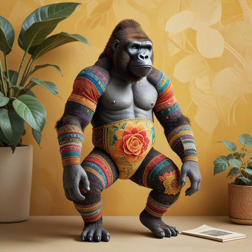 Vibrant Sock Gorilla in Dreamlike Glow