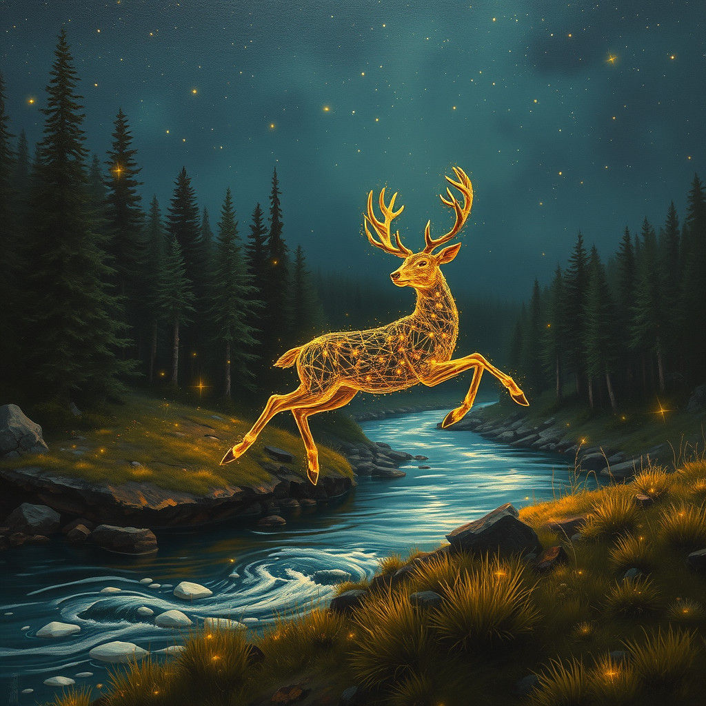 A Glowing Deer in a Whimsical Forest Scene
