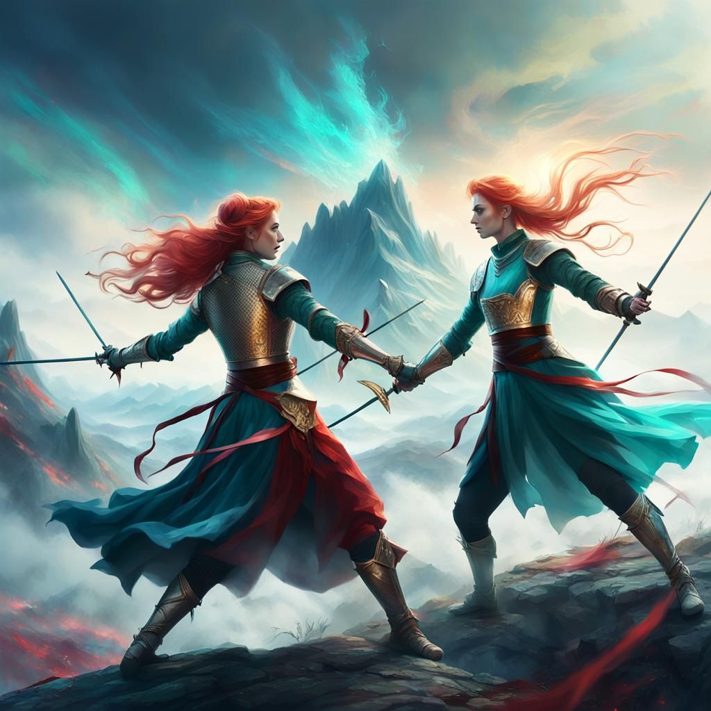 Renaissance Fencing Duel on Windswept Peak
