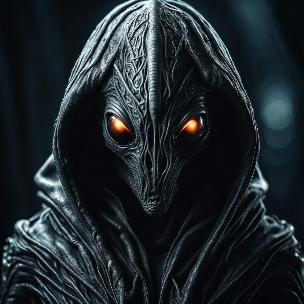Hyperrealistic Hooded Alien Creature in High Definition
