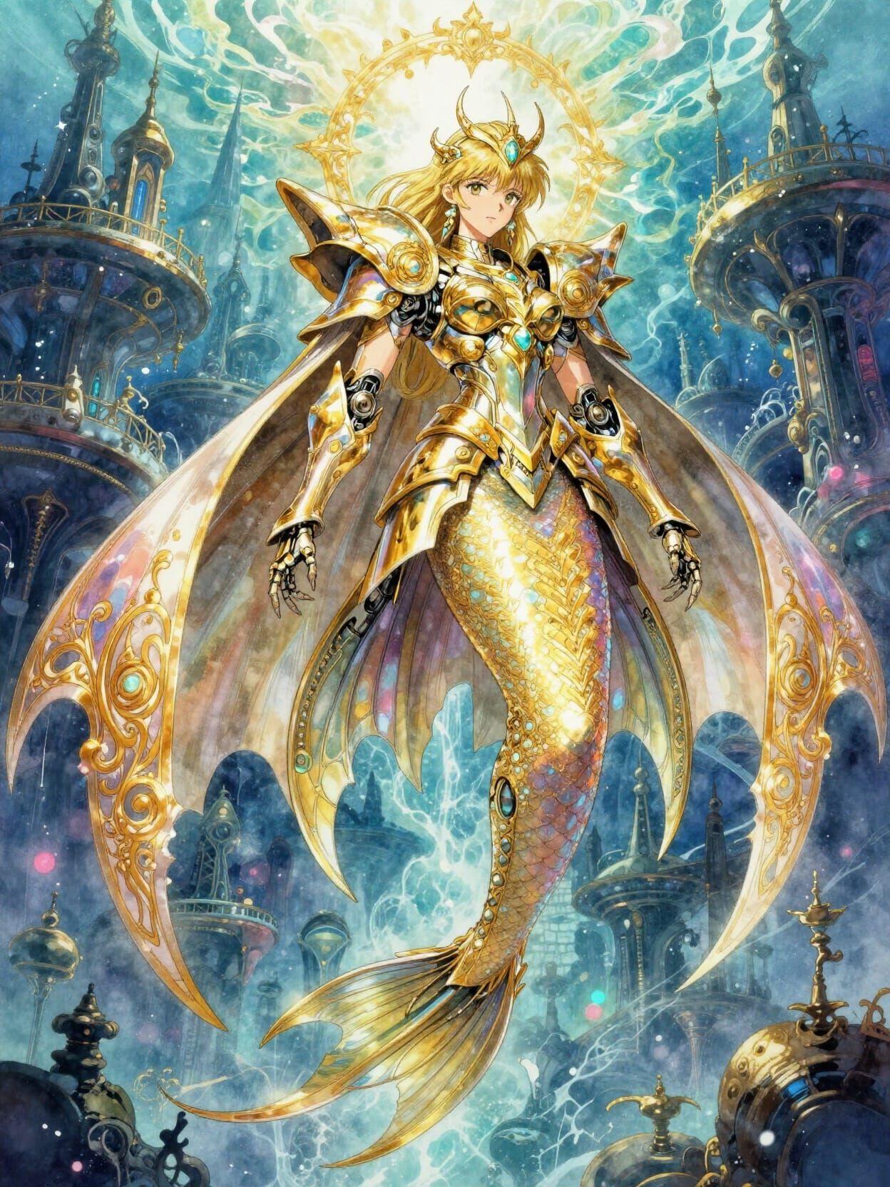 Mecha Mermaid Warrior in Ethereal Underwater City Concept Ar...