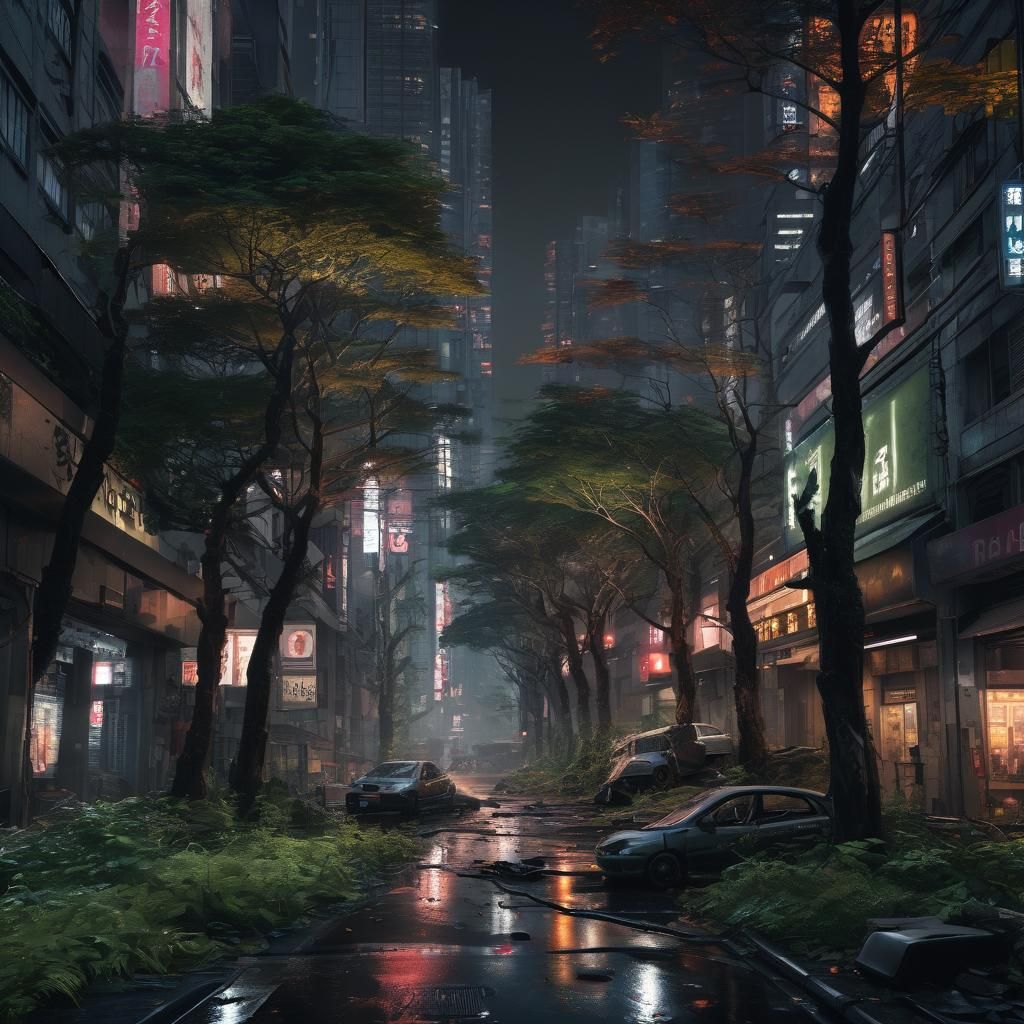 Overgrown Sci-Fi Tokyo Cityscape in 8K