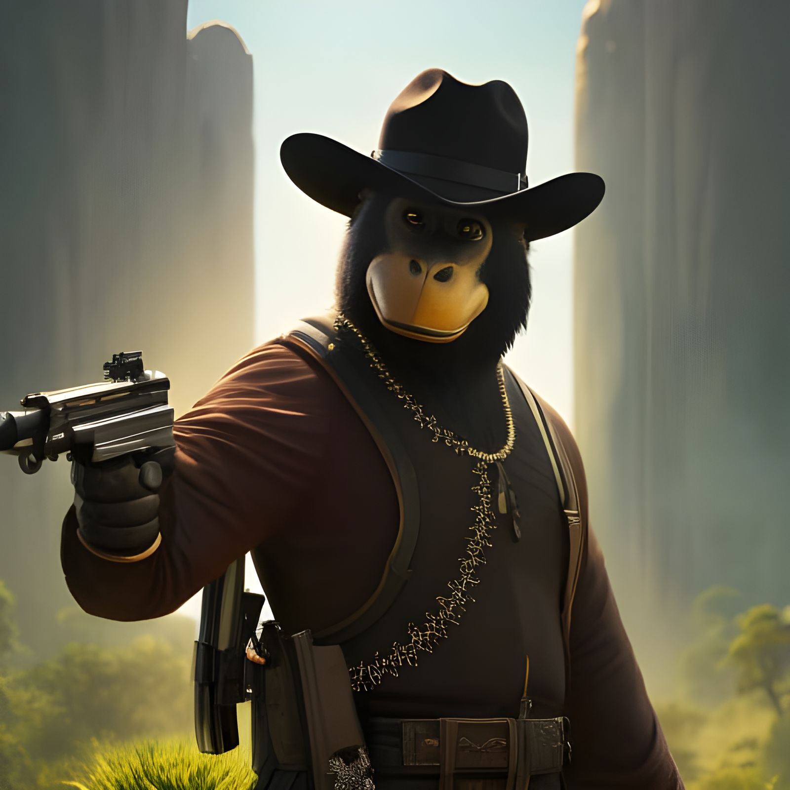 Chimpanzee Gunslinger Fursona in Wild West Style